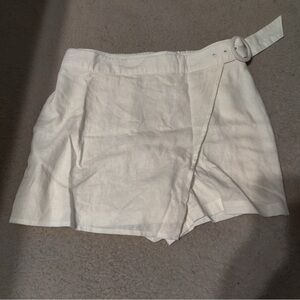 Caligraphie Women's White Wrap Skort Shorts Mini Skirt Belt Linen Blend